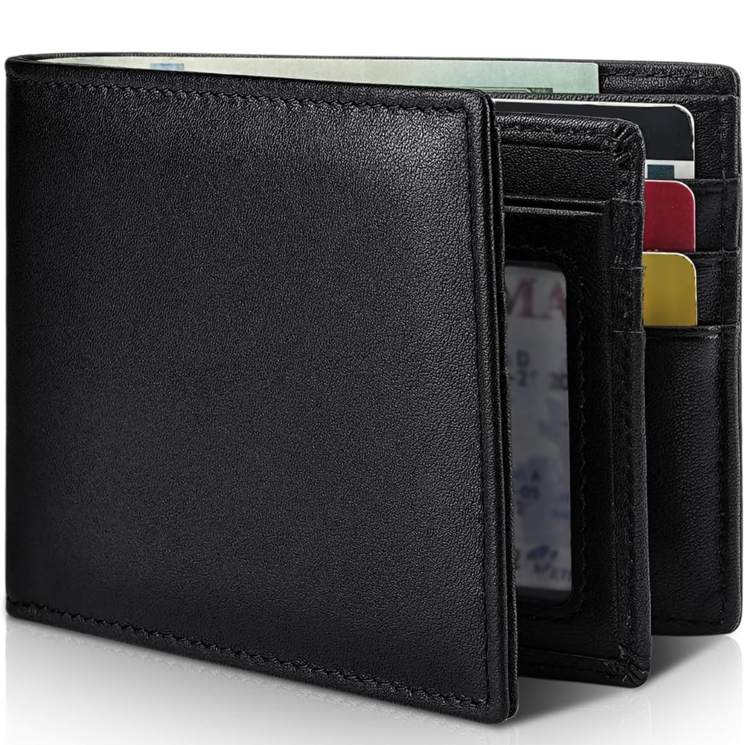 Męski portfel bifold z prawdziwej skóry z ochroną RFID