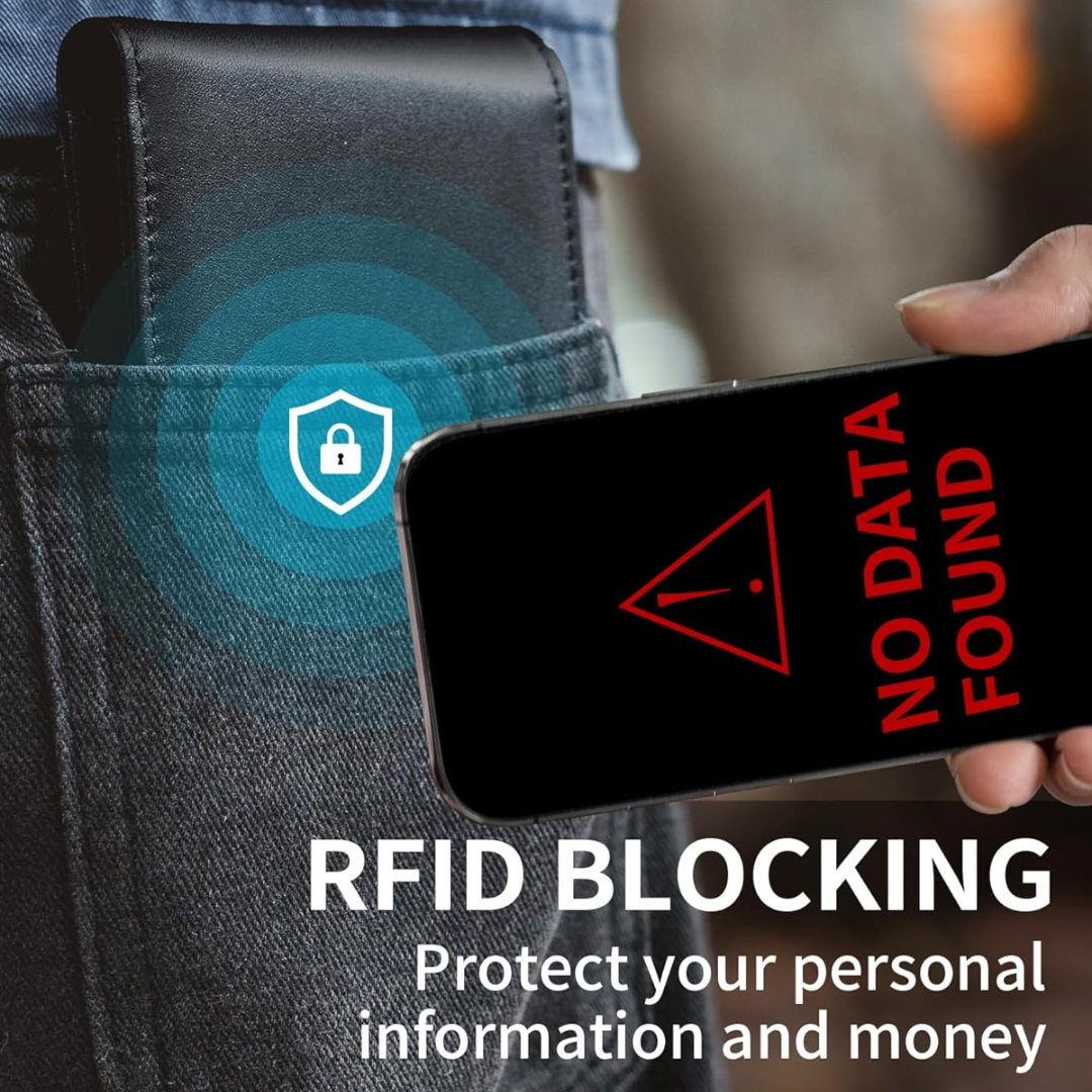 Męski portfel bifold z prawdziwej skóry z ochroną RFID