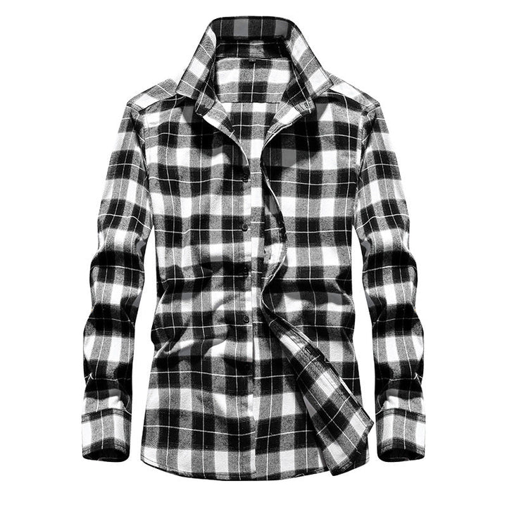 Męska flanelowa koszula w kratę z kołnierzykiem Kent i regulowanymi mankietami
