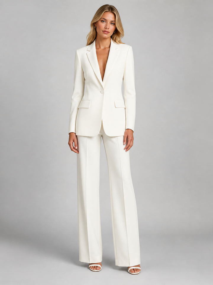 Damski dwuczęściowy garnitur spodniowy z marynarką i szerokimi spodniami