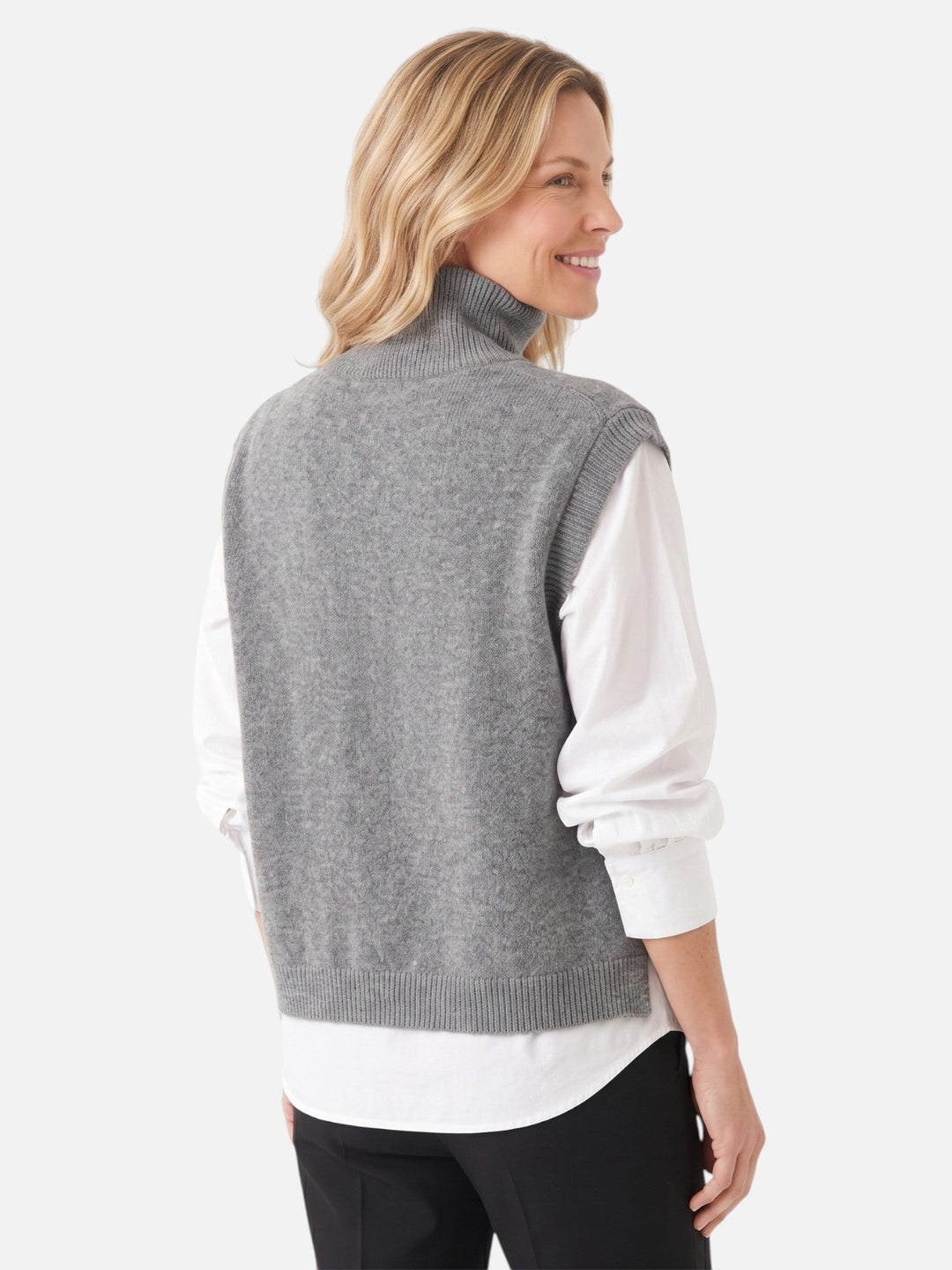Damski dzianinowy sweter bez rękawów z golfem