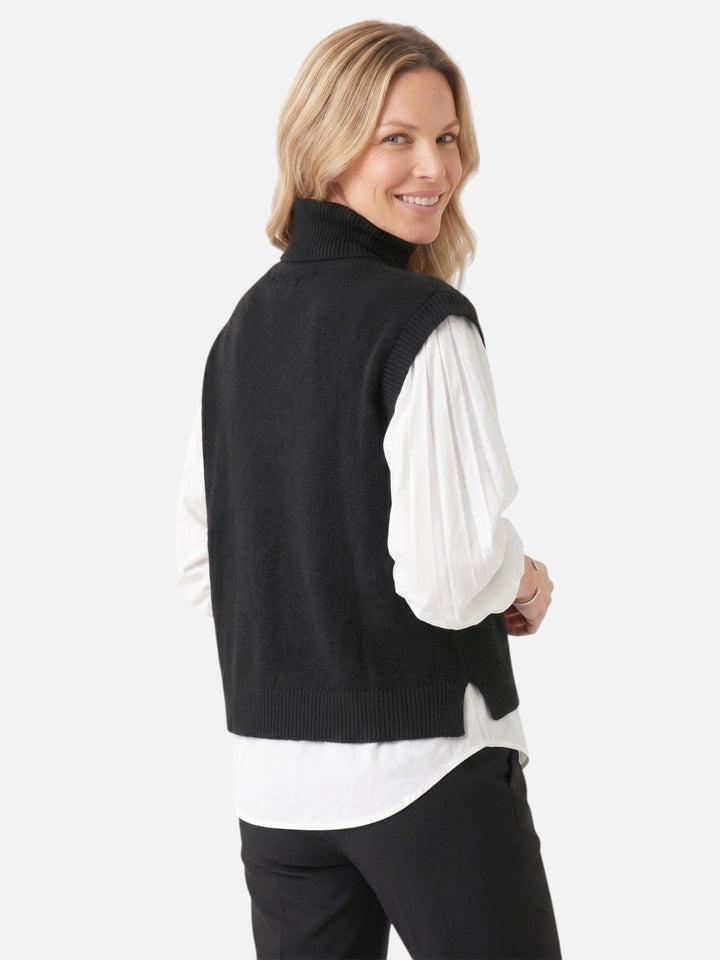 Damski dzianinowy sweter bez rękawów z golfem