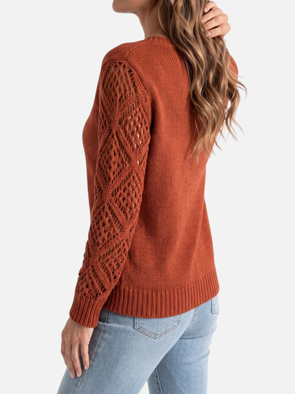 Damski sweter w serek z dzianiny w stylu szydełkowym