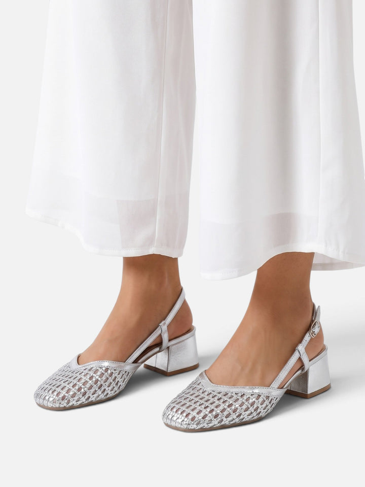 Damskie czółenka slingback z plecionki na kwadratowym obcasie
