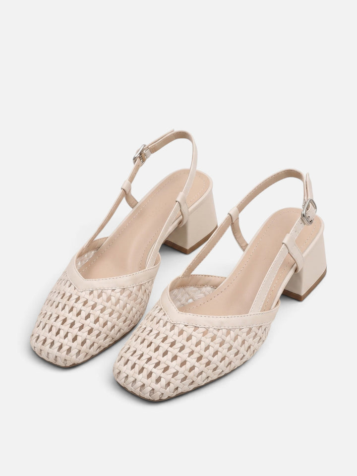 Damskie czółenka slingback z plecionki na kwadratowym obcasie
