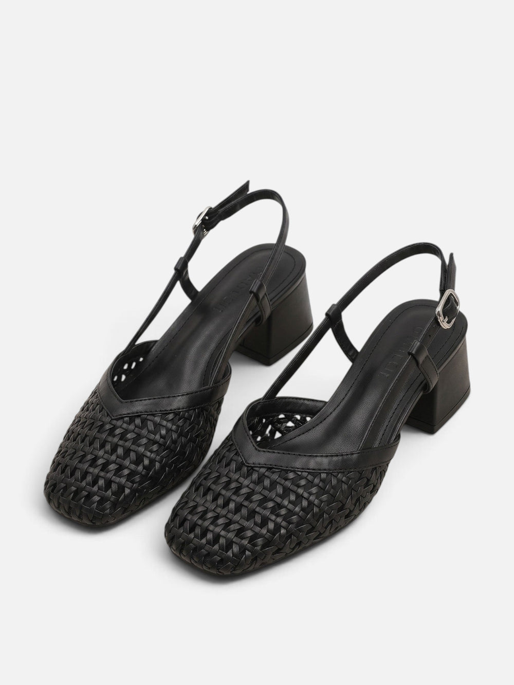Damskie czółenka slingback z plecionki na kwadratowym obcasie
