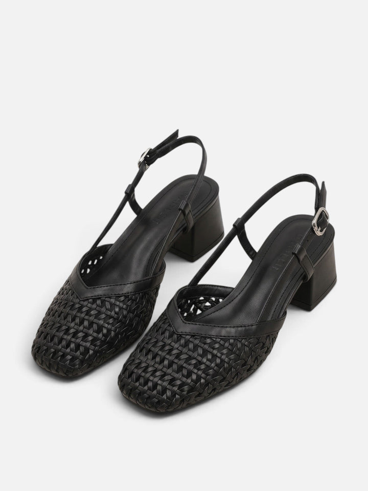Damskie czółenka slingback z plecionki na kwadratowym obcasie