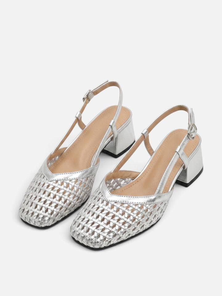 Damskie czółenka slingback z plecionki na kwadratowym obcasie