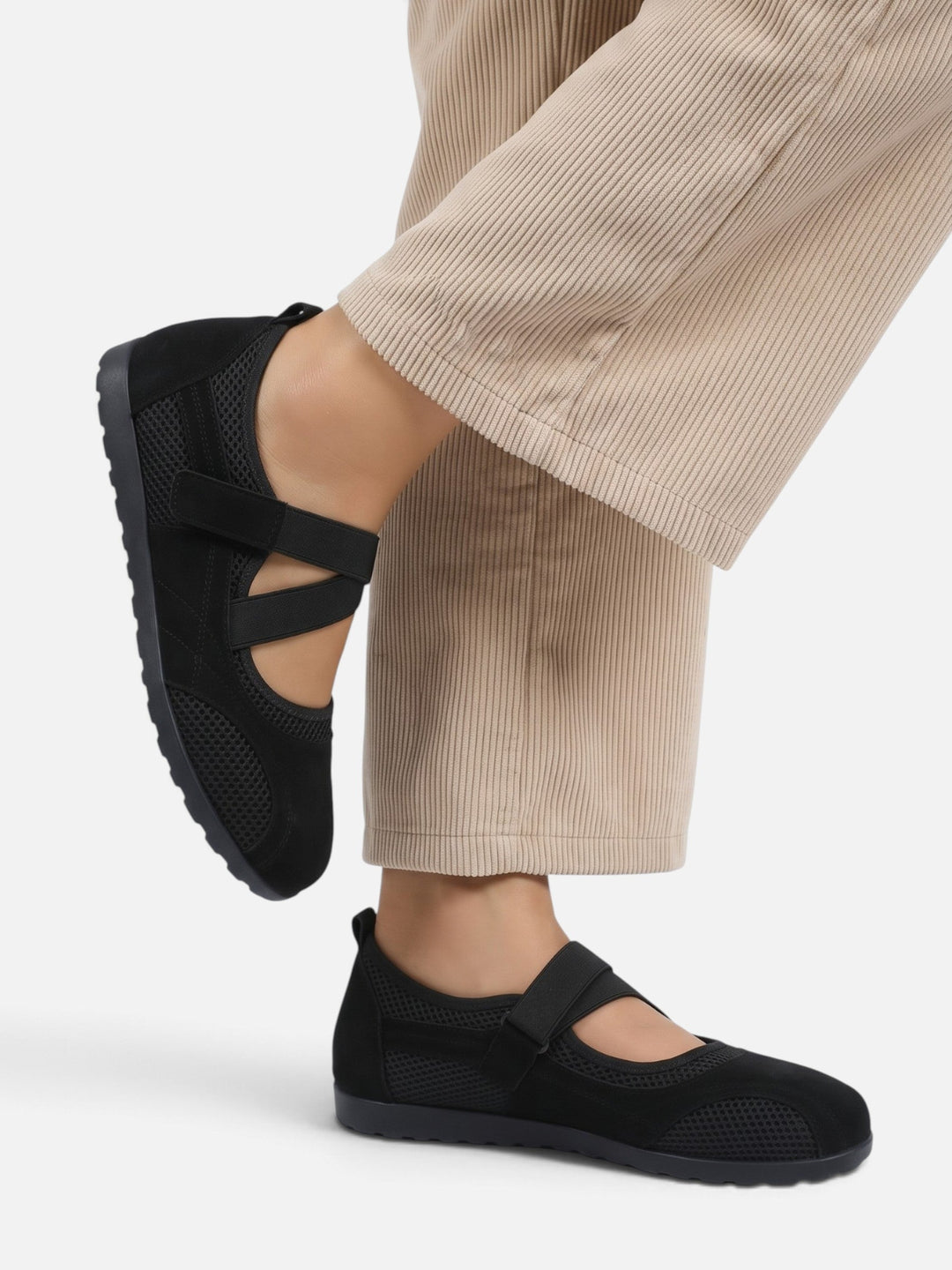 Damskie baleriny sneakerina z siateczki ze skrzyżowanymi paskami