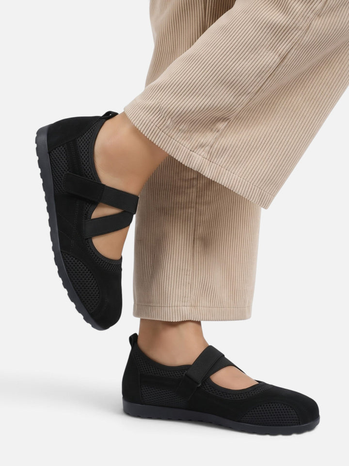 Damskie baleriny sneakerina z siateczki ze skrzyżowanymi paskami