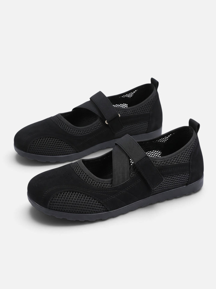 Damskie baleriny sneakerina z siateczki ze skrzyżowanymi paskami