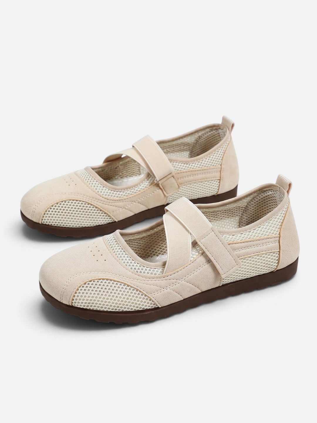 Damskie baleriny sneakerina z siateczki ze skrzyżowanymi paskami