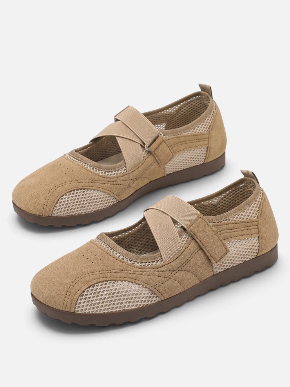 Damskie baleriny sneakerina z siateczki ze skrzyżowanymi paskami