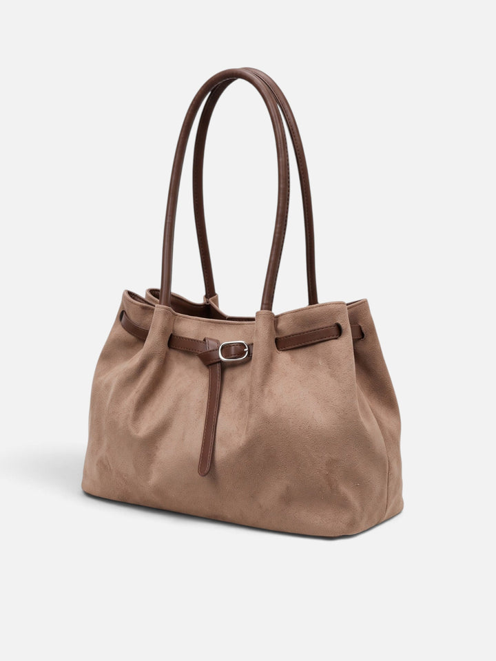 Damska torba shopper na ramię z zamszu z paskiem ze sprzączką