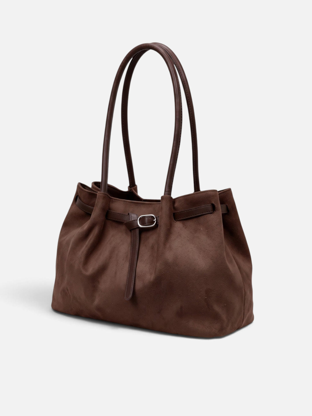 Damska torba shopper na ramię z zamszu z paskiem ze sprzączką