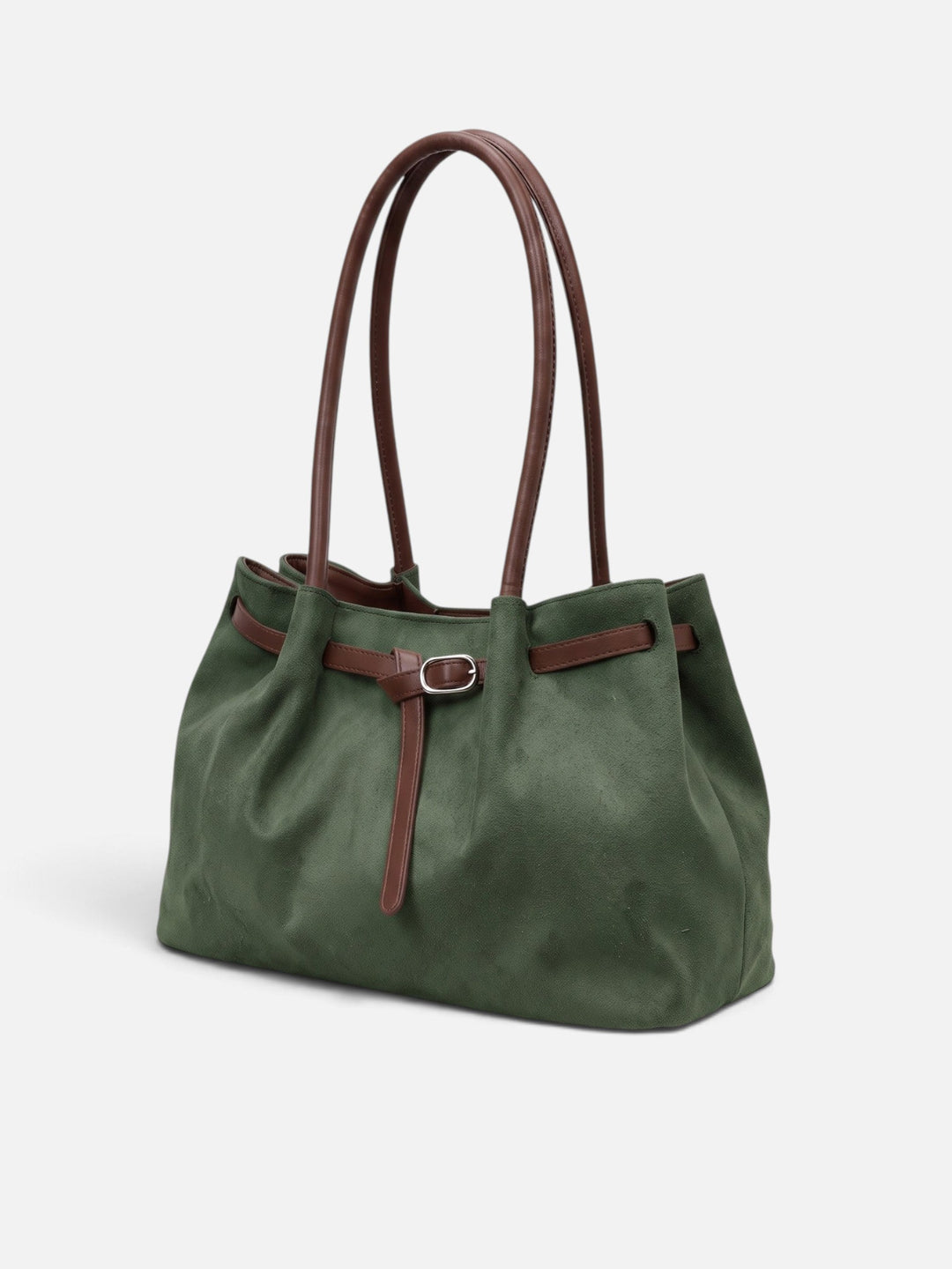Damska torba shopper na ramię z zamszu z paskiem ze sprzączką