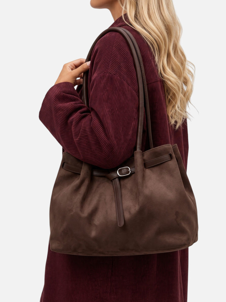 Damska torba shopper na ramię z zamszu z paskiem ze sprzączką