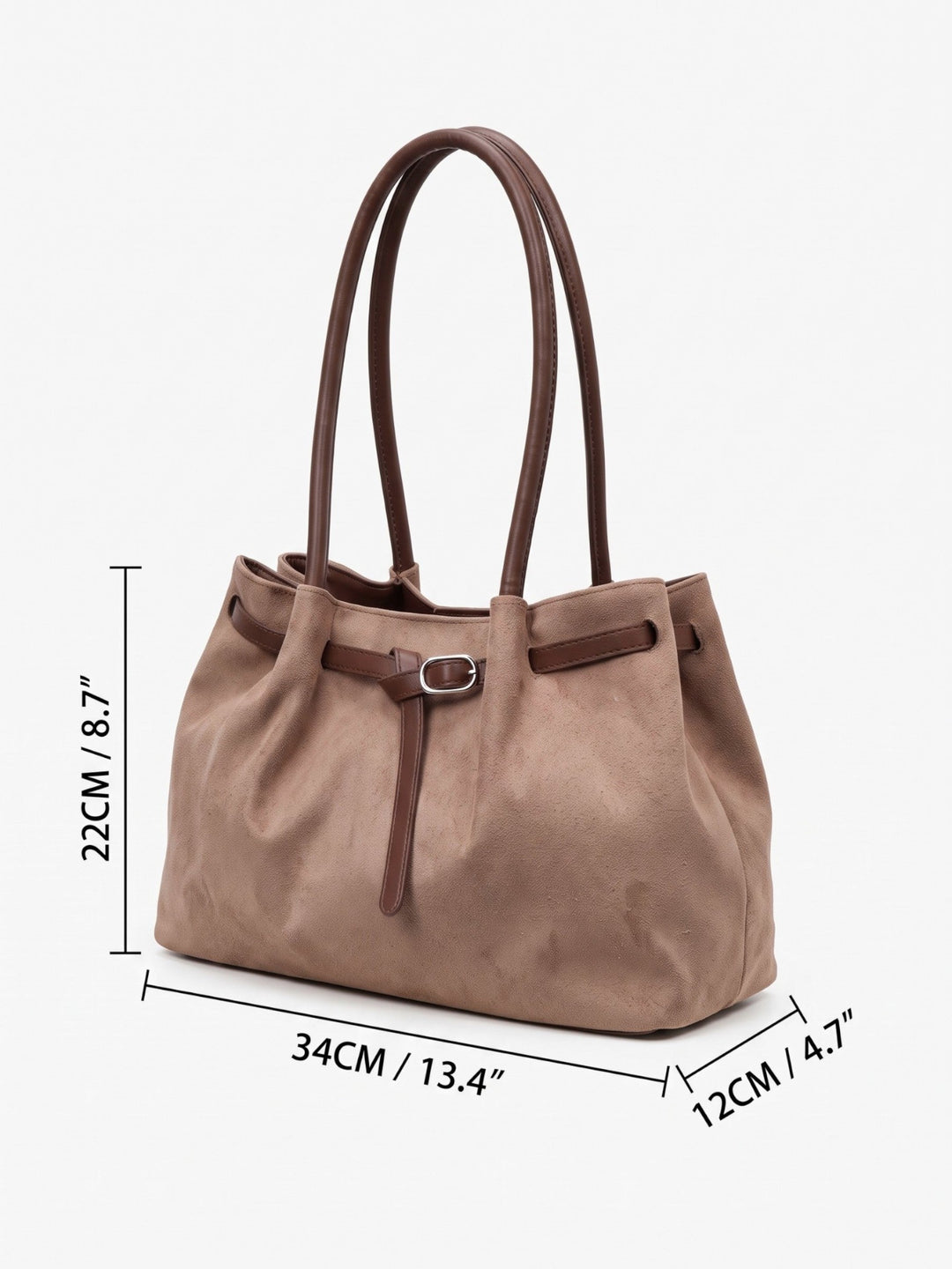 Damska torba shopper na ramię z zamszu z paskiem ze sprzączką