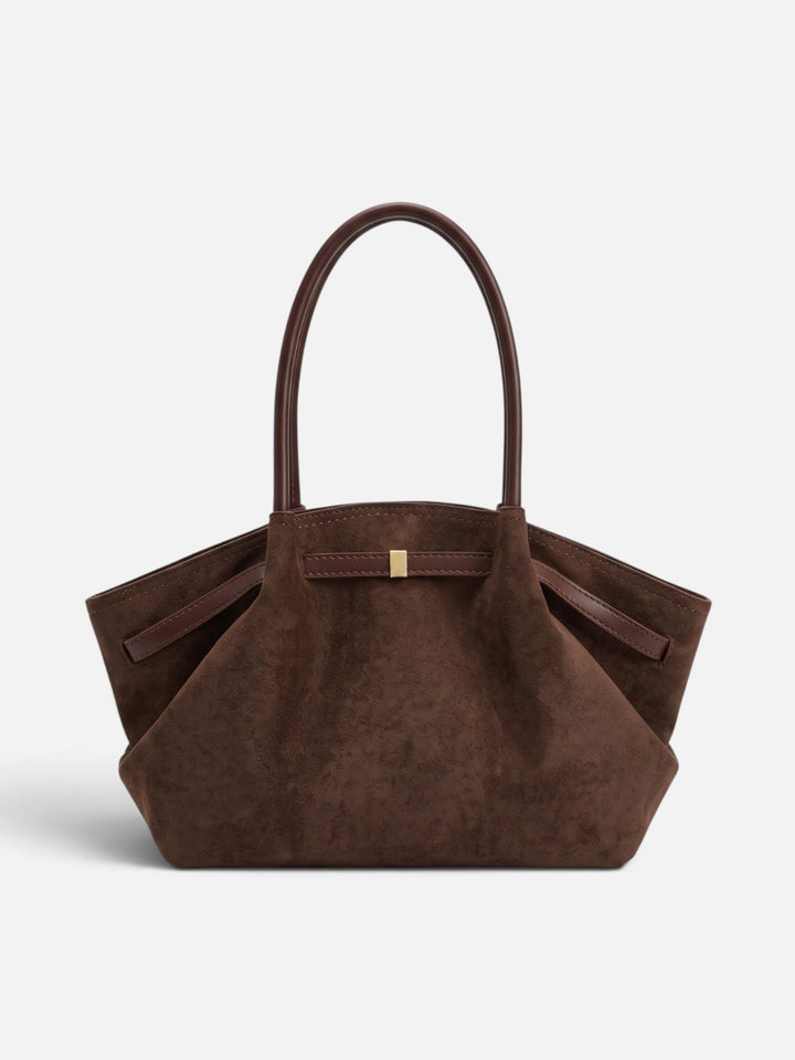 Damska torba shopper na ramię z zamszu z ozdobnym paskiem