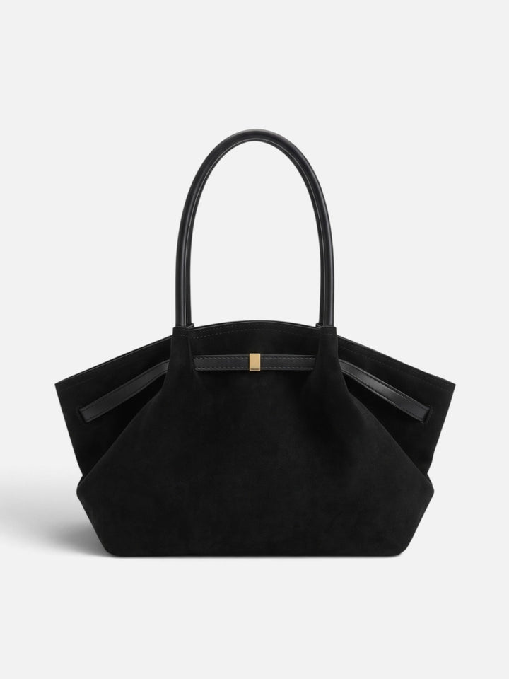 Damska torba shopper na ramię z zamszu z ozdobnym paskiem