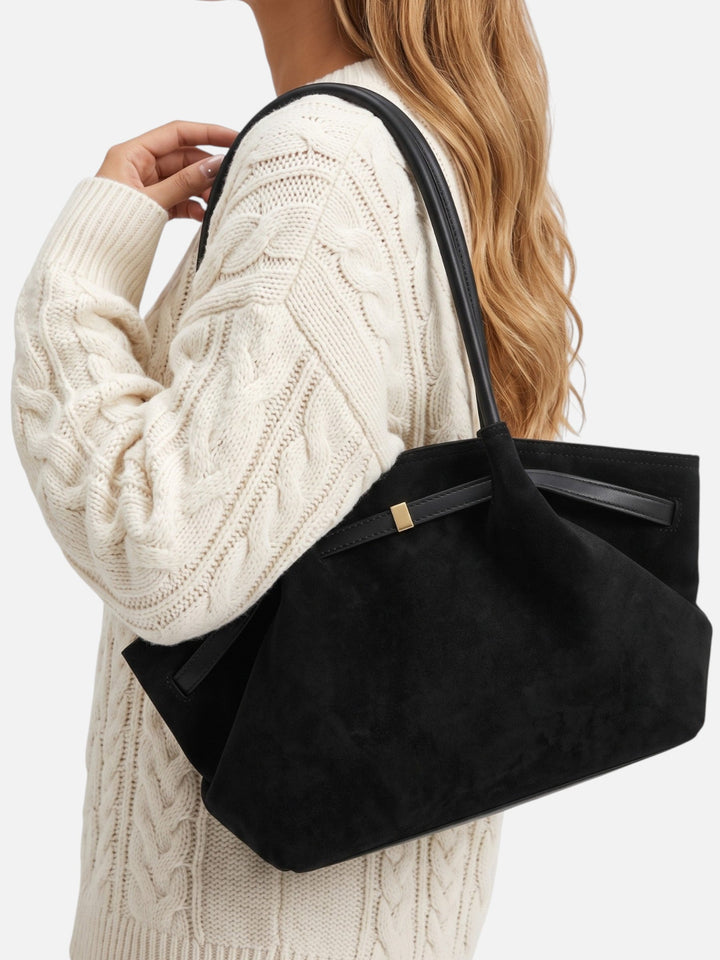Damska torba shopper na ramię z zamszu z ozdobnym paskiem