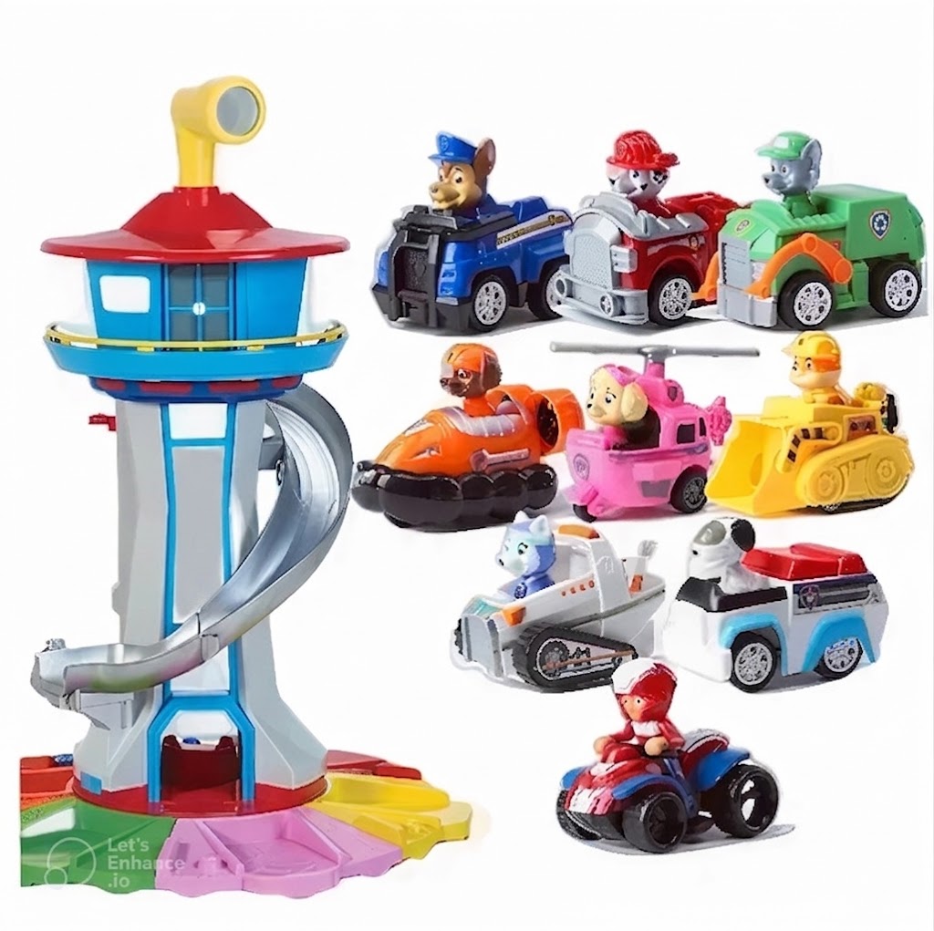 Zestaw zabawkowy: wieża przygód z pojazdami i figurkami
