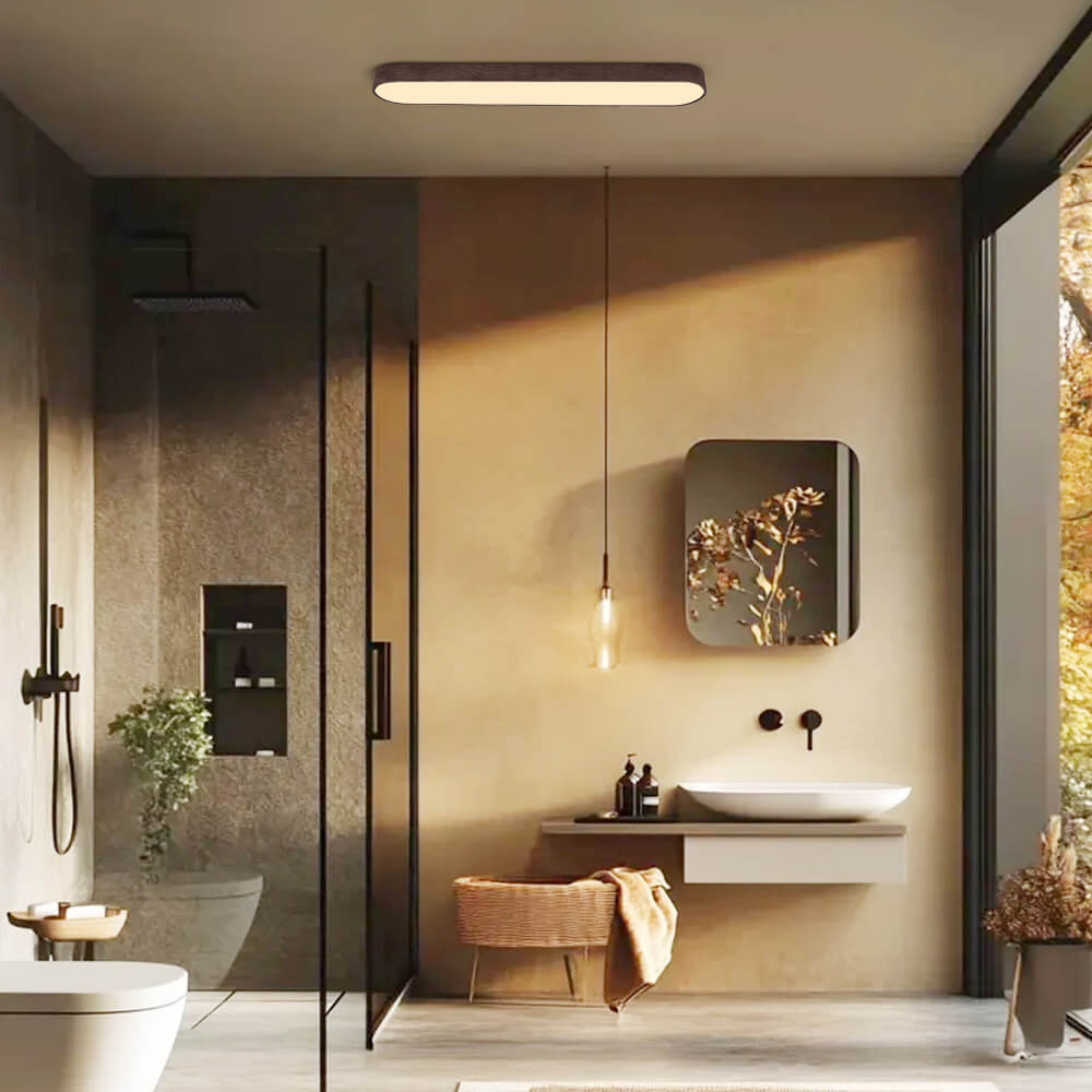 Owalny plafon LED Nordic Glow z drewnianym akcentem
