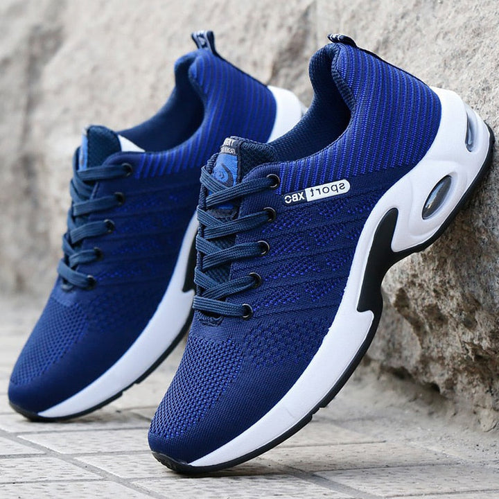 Buty Sportowe Siateczkowe na Sznurówki - Czerwony, Niebieski, Czarny