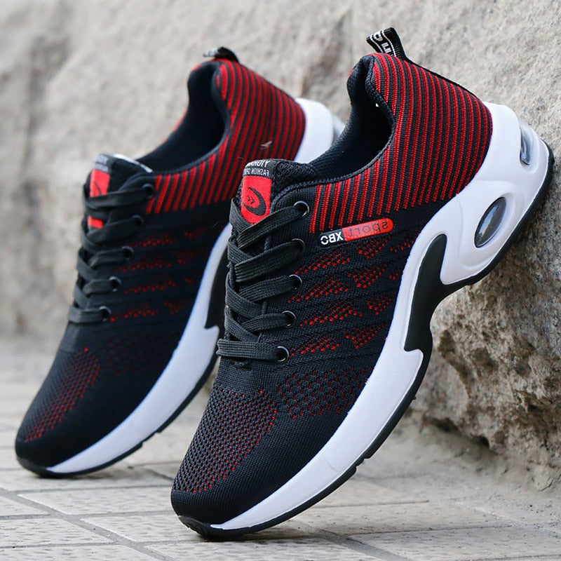 Buty Sportowe Siateczkowe na Sznurówki - Czerwony, Niebieski, Czarny