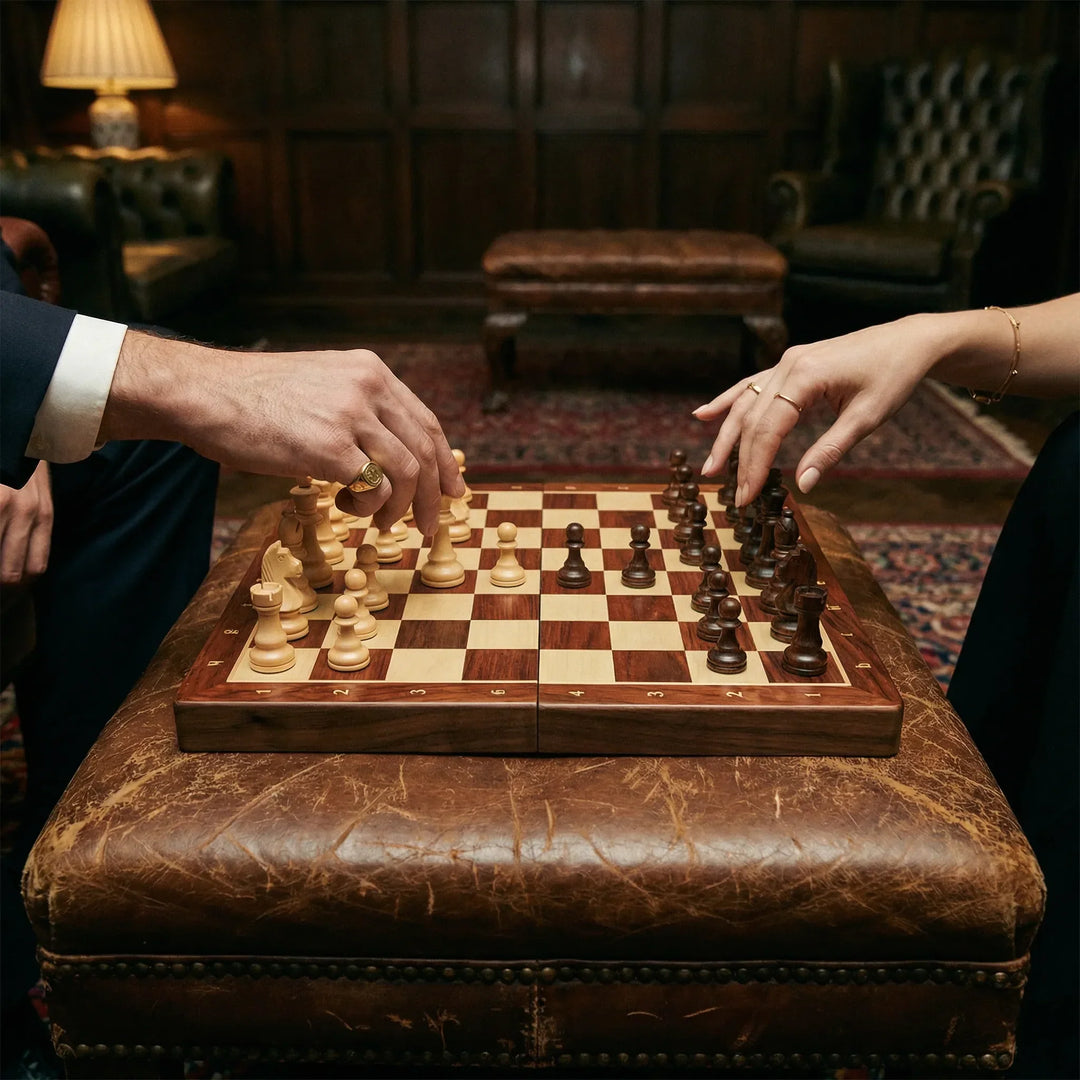 Drewniane szachy | Szachownica z pionkami | składana i przenośna | RoyalBrett