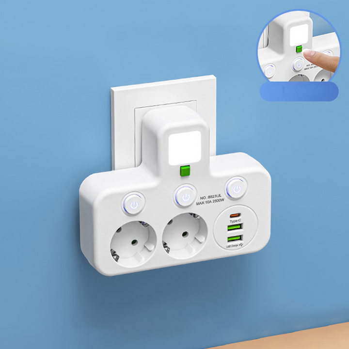 Listwa zasilająca z USB i przełącznikami | Wielogniazdowa z ochroną przeciwprzepięciową 2500 W