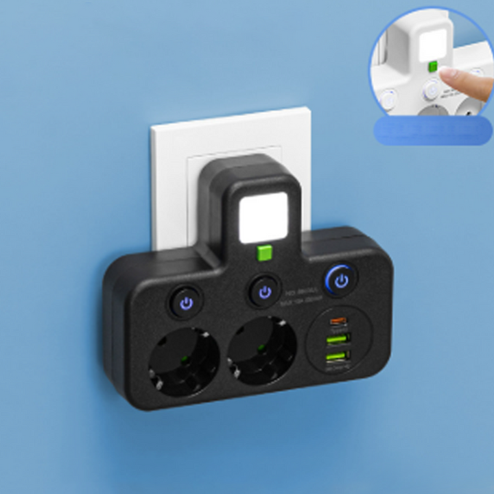 Listwa zasilająca z USB i przełącznikami | Wielogniazdowa z ochroną przeciwprzepięciową 2500 W