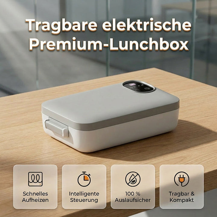 Bezprzewodowy, samopodgrzewający elektryczny lunchbox z wkładem ze stali nierdzewnej.
