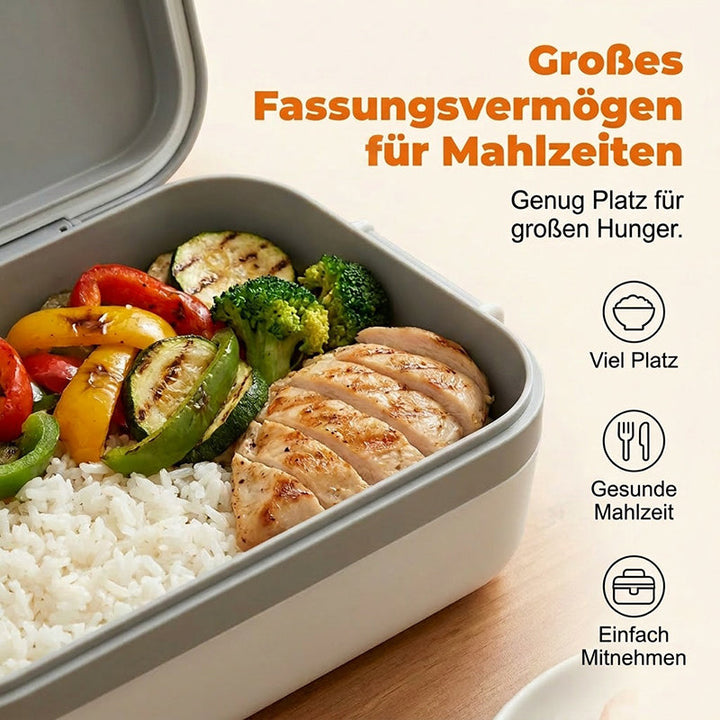 Bezprzewodowy, samopodgrzewający elektryczny lunchbox z wkładem ze stali nierdzewnej.
