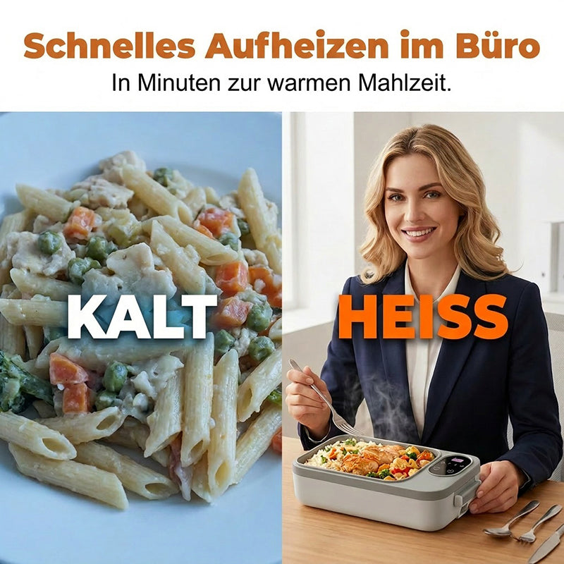 Bezprzewodowy, samopodgrzewający elektryczny lunchbox z wkładem ze stali nierdzewnej.