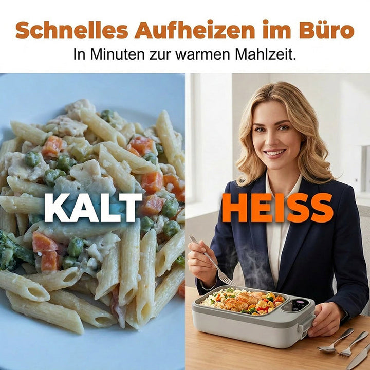 Bezprzewodowy, samopodgrzewający elektryczny lunchbox z wkładem ze stali nierdzewnej.