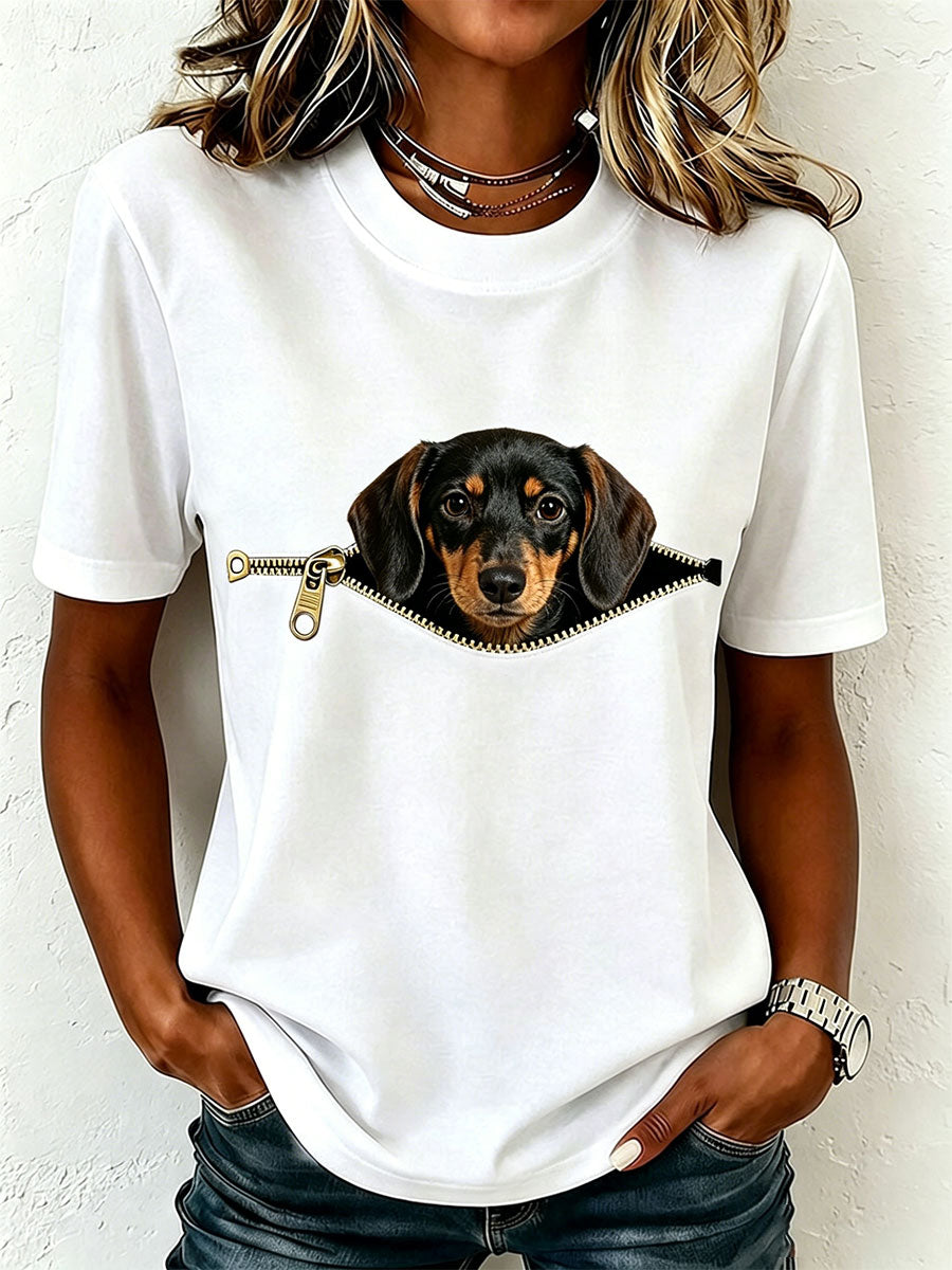 T-shirt z krótkim rękawem z nadrukiem jamnika