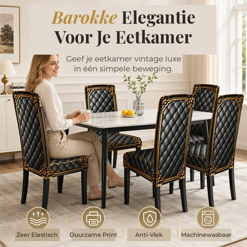 Barokowe elastyczne pokrowce na krzesła z nadrukiem ze złotymi detalami - Washable Dining Chair Slipcovers