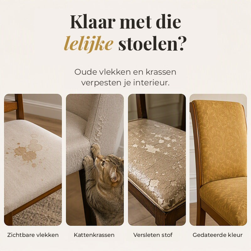 Barokowe elastyczne pokrowce na krzesła z nadrukiem ze złotymi detalami - Washable Dining Chair Slipcovers