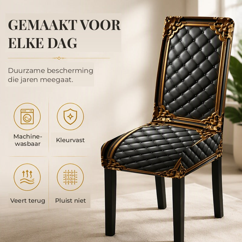 Barokowe elastyczne pokrowce na krzesła z nadrukiem ze złotymi detalami - Washable Dining Chair Slipcovers