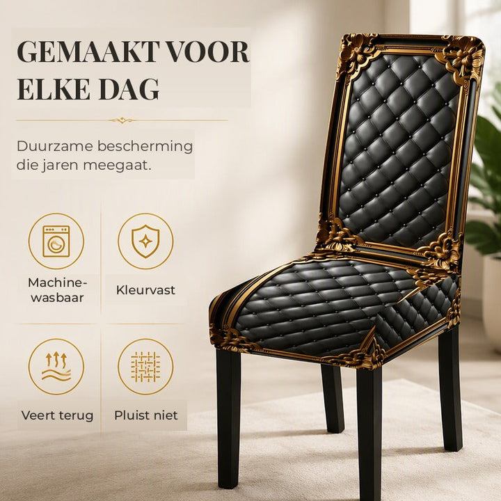 Barokowe elastyczne pokrowce na krzesła z nadrukiem ze złotymi detalami - Washable Dining Chair Slipcovers