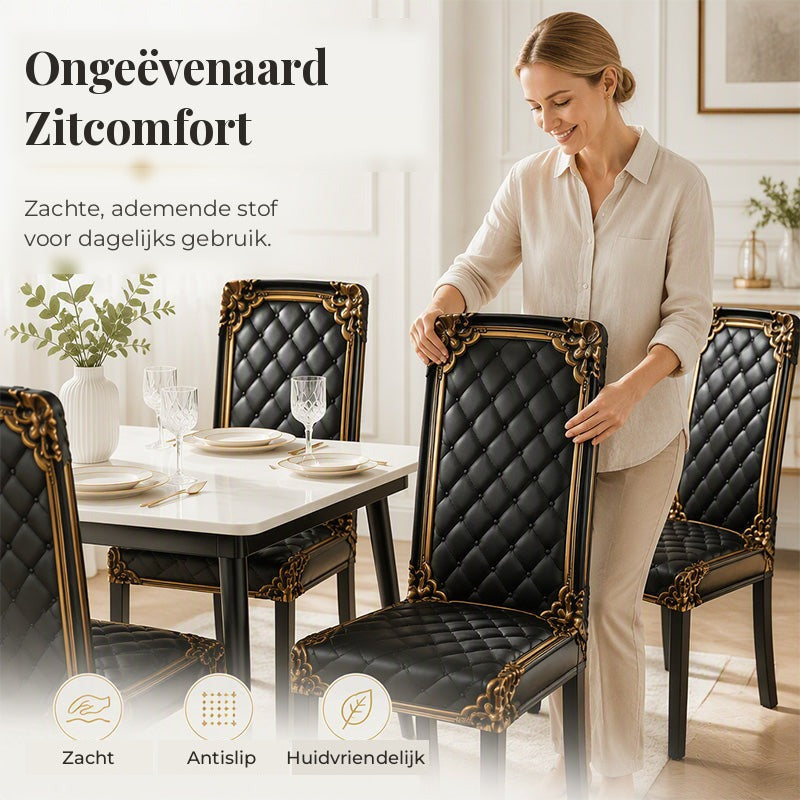 Barokowe elastyczne pokrowce na krzesła z nadrukiem ze złotymi detalami - Washable Dining Chair Slipcovers