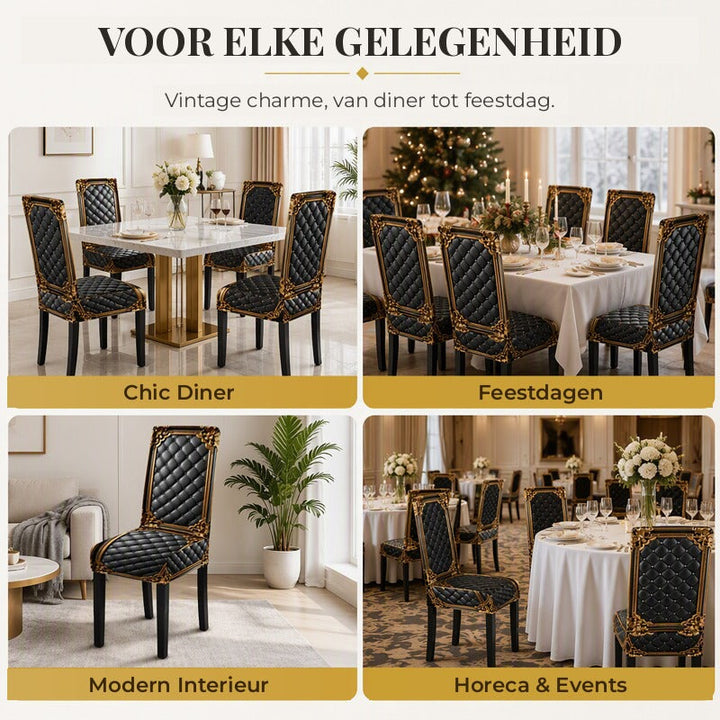 Barokowe elastyczne pokrowce na krzesła z nadrukiem ze złotymi detalami - Washable Dining Chair Slipcovers