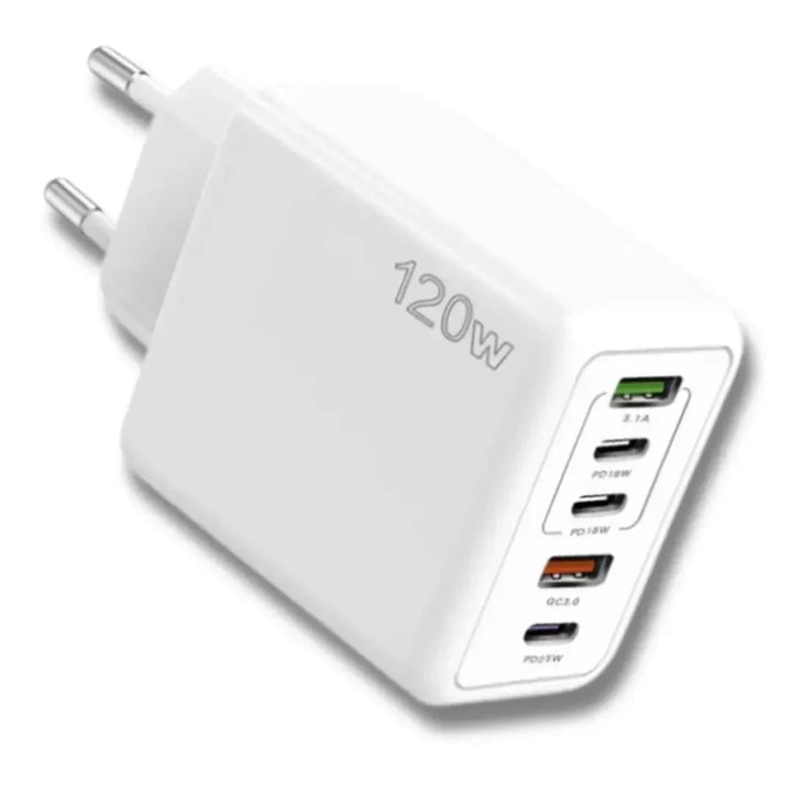 5-portowa ładowarka ścienna USB – 2× USB-A + 3× USB-C, Quick Charge 3.0