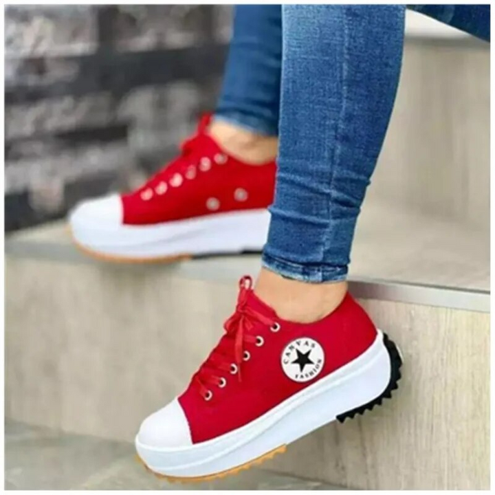 Damskie sneakersy chunky z płótna z kontrastowym bocznym paskiem